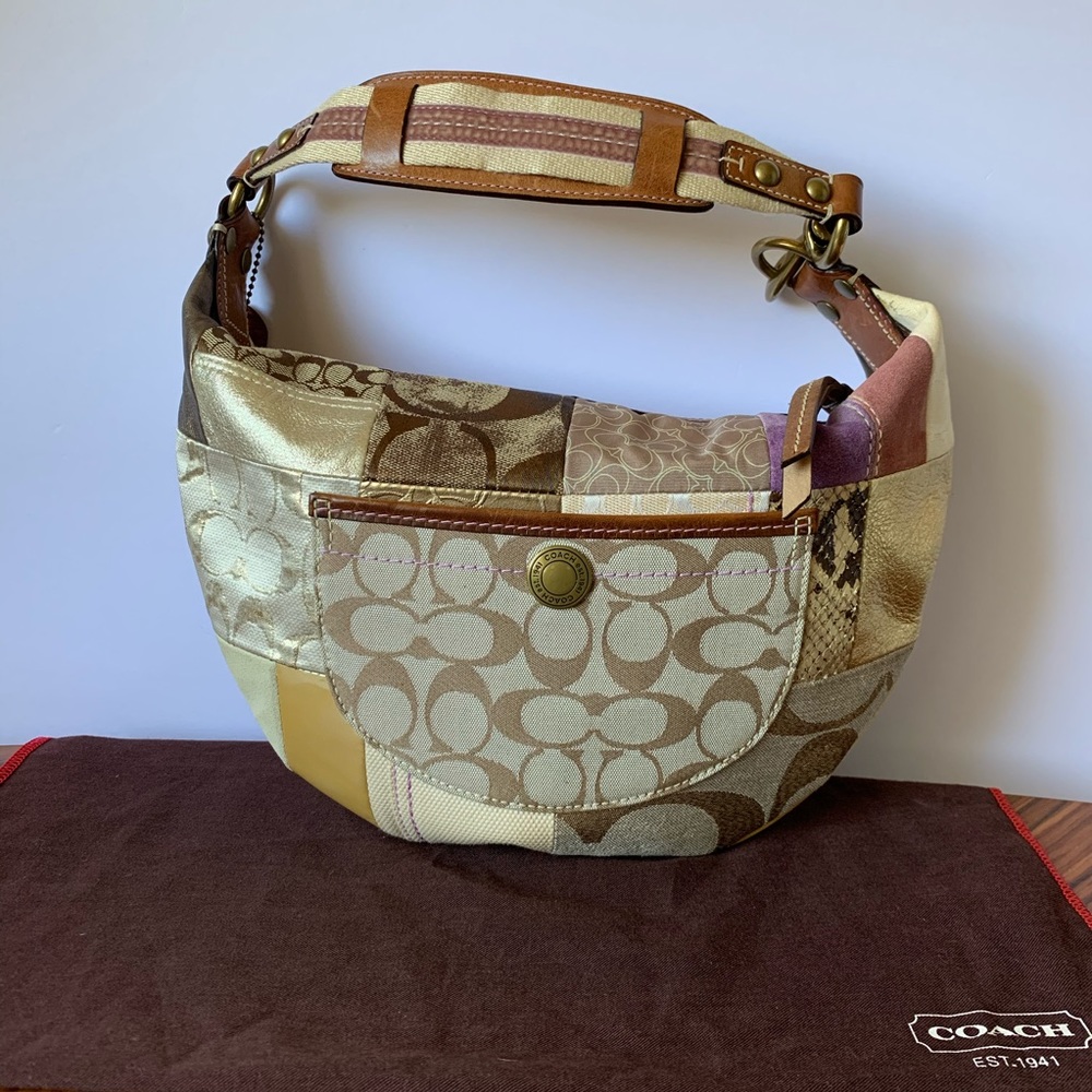 Coach Patchwork Signature Hobo Bag in Brown Gold